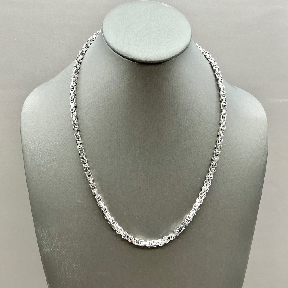 Byzantine Link Chain Necklace Women Silver Tone Square Box Link Jewelry 22 Inch
